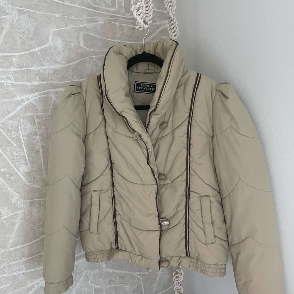 Vintage 80s Windy Weather Coat Insulated Winter Puffer Taupe Women's